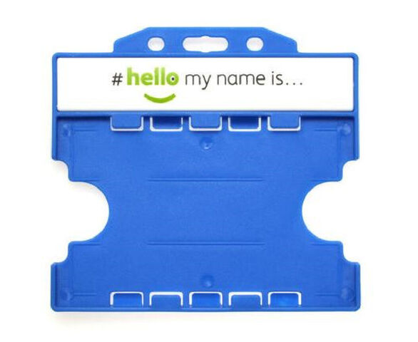 'Hello My Name Is' Light Blue Open-Faced Dual-Sided Card Holders - Landscape (Pack of 100)