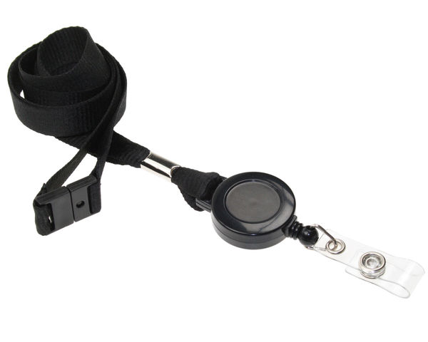 RPET 15mm Plain Black Lanyards with Card Reels (Pack of 50)