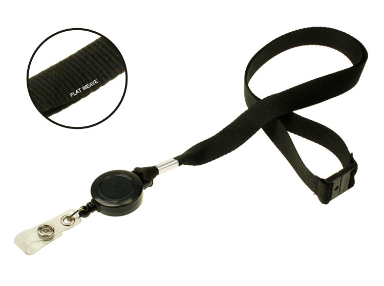 RPET 15mm Plain Black Lanyards with Card Reels (Pack of 50)