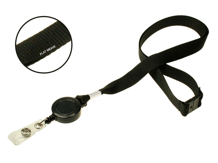 Black ID Neck Strap Lanyard Set With Retractable Reel Badge Holder & Card Holder