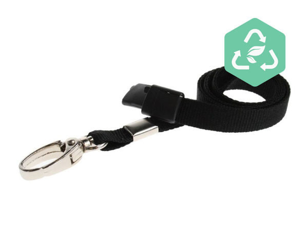 Recycled Plain Black Lanyards with Metal Lobster Clip (Pack of 100)