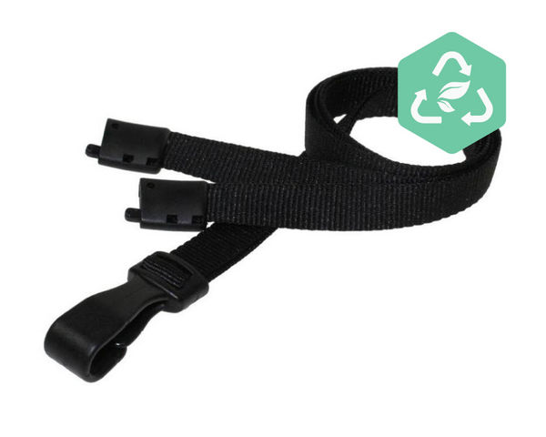 Recycled Plain Black Lanyards with Plastic J Clip (Pack of 100)
