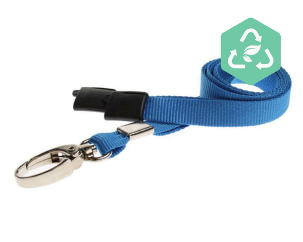 Recycled Plain Light Blue Lanyards with Metal Lobster Clip (Pack of 100)