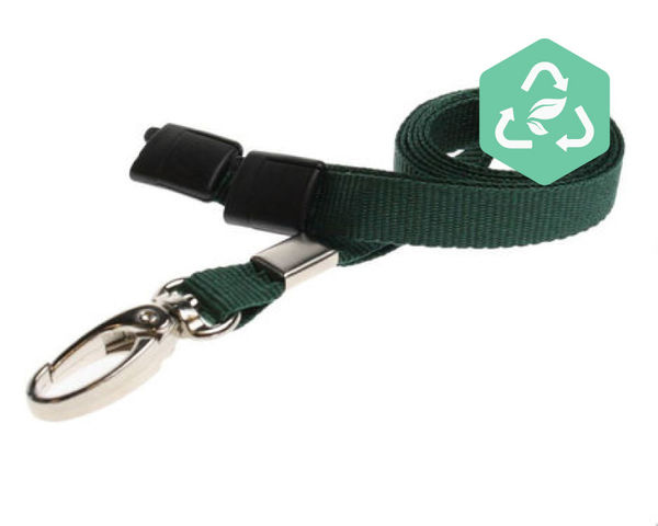 Recycled Plain Dark Green Lanyards with Metal Lobster Clip (Pack of 100)