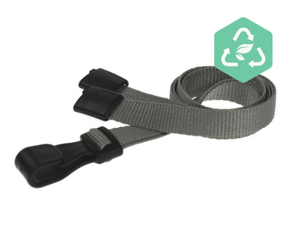 Recycled Plain Grey Lanyards with Plastic J Clip (Pack of 100)