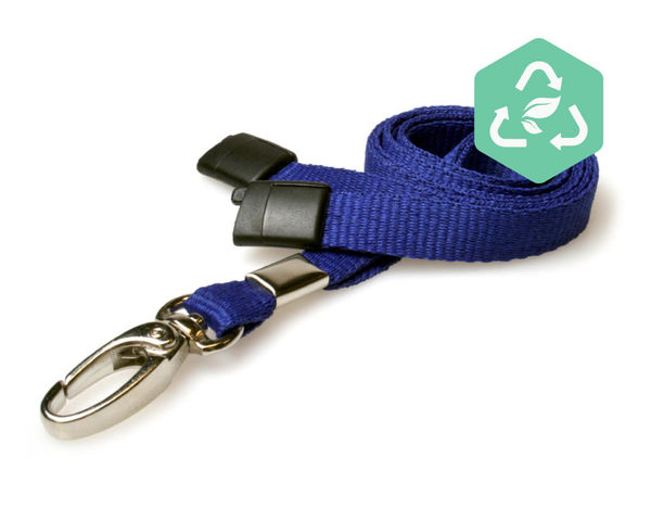 Recycled Plain Navy Blue Lanyards with Metal Lobster Clip (Pack of 100)