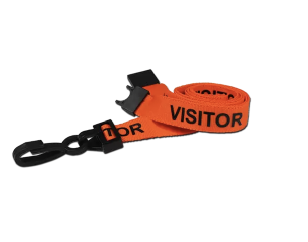 Orange 15mm Visitor Lanyards with Plastic J Clip (Pack of 100)