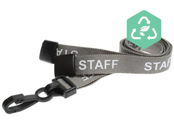 Recycled Grey Staff Lanyards with Plastic J Clip (Pack of 100)